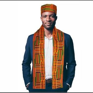 African Kente Print Hat & Scarf/Sash for men